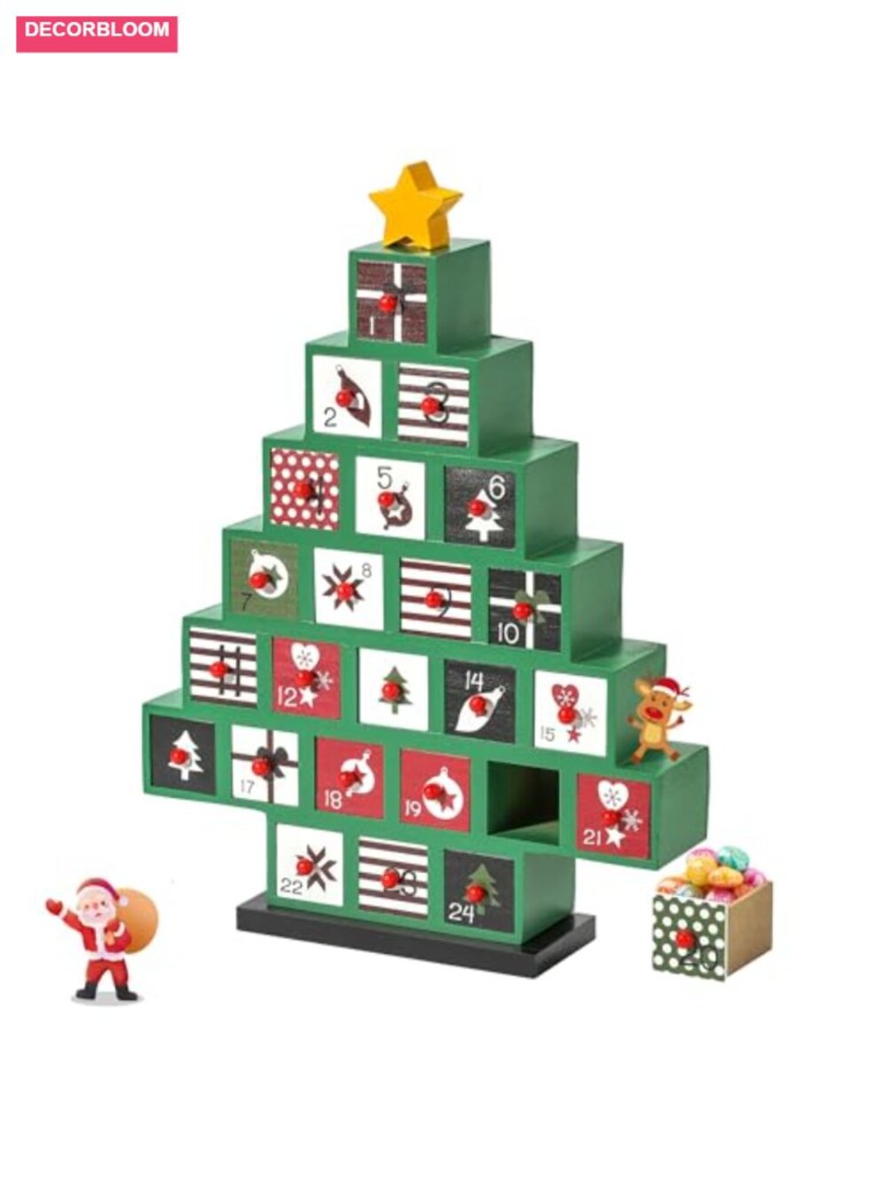 Wooden Christmas Tree Advent Calendar 24 Drawers Reusable Countdown Decor